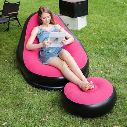Portable Inflatable Sofa Footrest Set/Single Stool, Foldable Lounge Chair with Comfortable Velvet Upholstery, Ideal for Camping, Hiking, and Sunbathing, Includes Free Pump