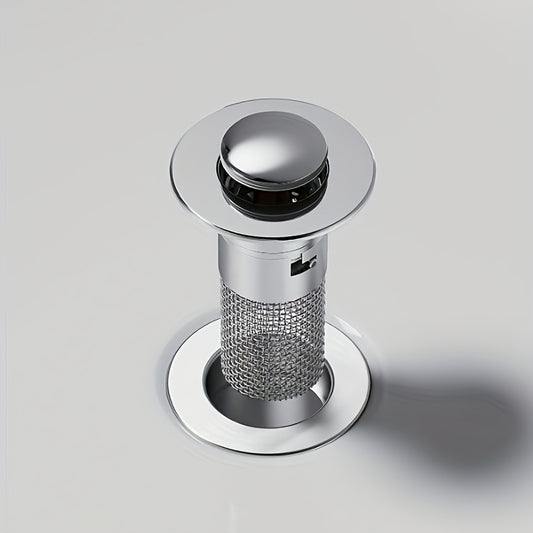1pc retractable sink drain plug, bathroom hair filter strainer, 304 stainless steel mesh + chrome-plated plastic, suitable for 3.4-3.99 cm water outlet diameter, made of plastic and 304 stainless steel, one piece, mixed color