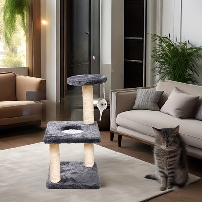 Multi-Level Cat Tree Tower with Scratching Posts, Condo & Swing - Durable Cardboard Cat Furniture with Plush Cushions, Space-Saving Design for Indoor Cats, Easy Assembly, Cat Climbing Tower, Pet Activity Center, Modern Pet Fu