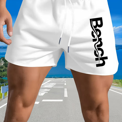 Men'S Quick-Dry Swim Trunks with Drawstring Waist - Vibrant Pink Geometric Pattern Beach Shorts, Breathable Regular Fit Casual Swimwear for Summer, Bathing Suits, Quickdrying Fabric