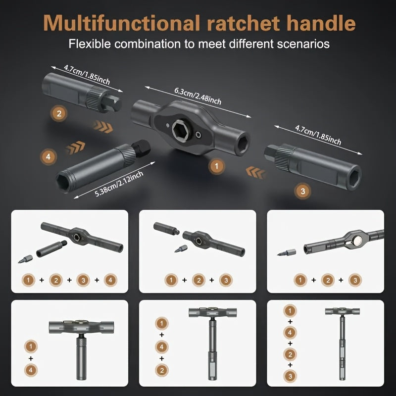 24-in-1 Magnetic Screwdriver Set with S2 Steel Bits & Detachable T-Shaped Ratcheting Handle - Multi-Functional Toolkit for Office, Renovation, and Camping DIY
