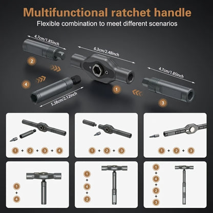 24-in-1 Magnetic Screwdriver Set with S2 Steel Bits & Detachable T-Shaped Ratcheting Handle - Multi-Functional Toolkit for Office, Renovation, and Camping DIY