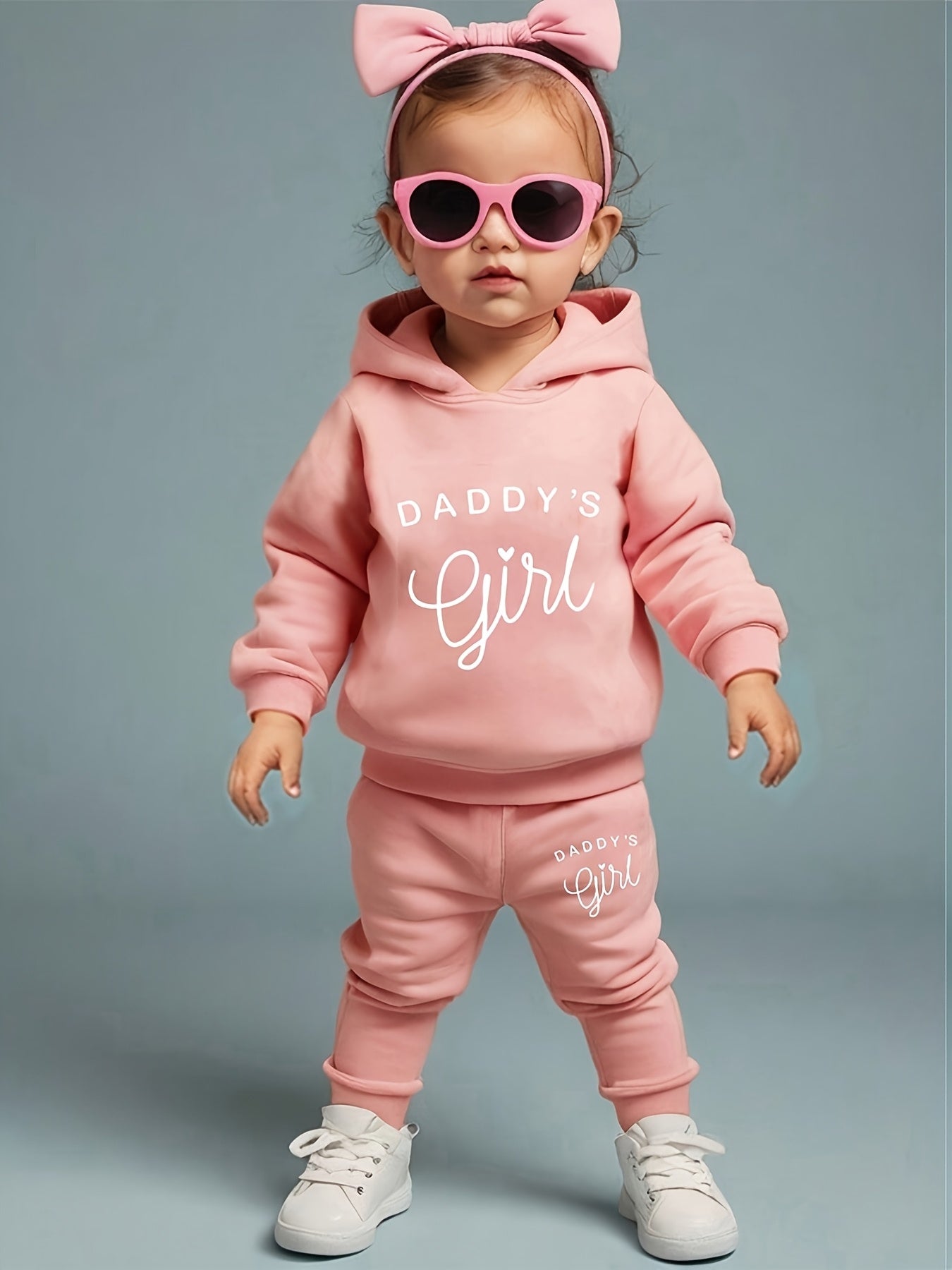 Baby Girl DADDY'S GIRL Letter Print Hoodie & Joggers Set - Soft Yellow Casual Spring/Fall Outfit with White Sneakers, Perfect for Outdoor Play & Family Gatherings, Baby Girl Clothes, Playful Babywear, Comfortable Babywear, fo