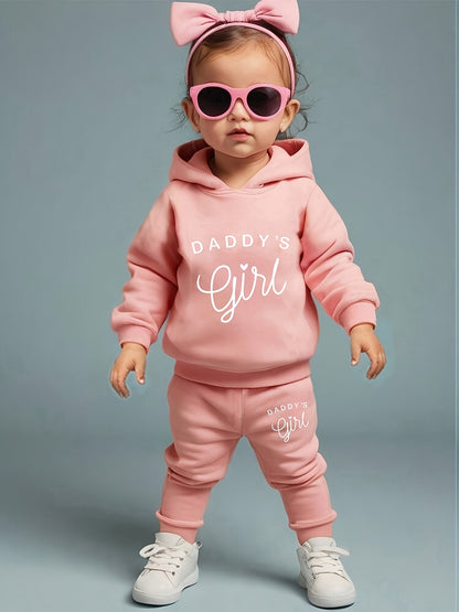Baby Girl DADDY'S GIRL Letter Print Hoodie & Joggers Set - Soft Yellow Casual Spring/Fall Outfit with White Sneakers, Perfect for Outdoor Play & Family Gatherings, Baby Girl Clothes, Playful Babywear, Comfortable Babywear, fo