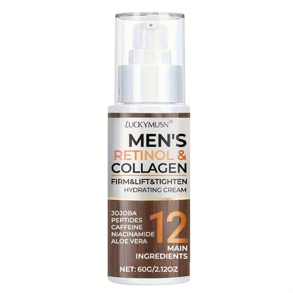60g Men's Retinol Collagen Moisturizer with Hyaluronic Acid and Caffeine Peptides Niacinamide Jojoba Oil Firms and lifts, smooths sagging Light Beige, leaves Light Beige looking radiant, alcohol-free, suitable for all Light B