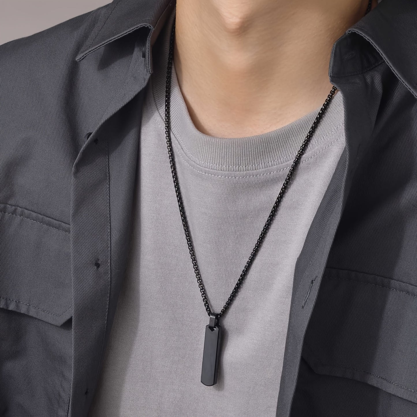 Letter Necklace Pendant Made of Stainless Steel, Featuring a Laser-Etched Design of 26 Letters, Polished for a Stylish 3D Rectangular Look, Suitable for Men.