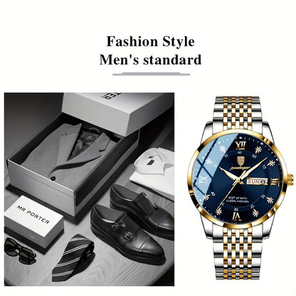 Men'S Luxury Casual Waterproof Luminous Calendar Round Pointer Quartz Watch
