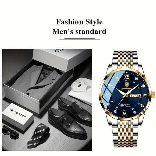Men'S Luxury Casual Waterproof Luminous Calendar Round Pointer Quartz Watch