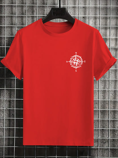 Men'S Summer Short Sleeve T-Shirt with Bold Eagle & Compass Print - Light Blue Casual Round Neck Tee, Comfortable Stretch Fabric for Casual Attire, Everyday Tshirt | Bold Graphic Tee | Comfortable Fit