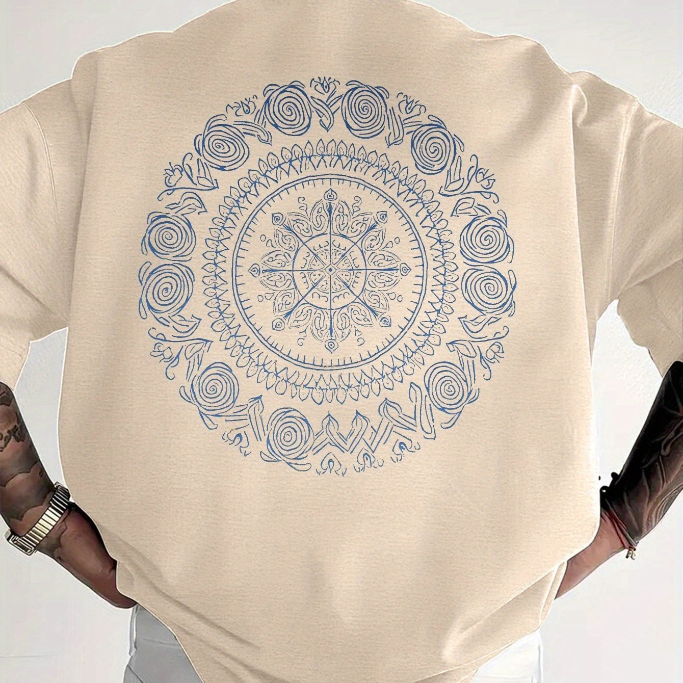 Men'S Golden Mandala Graphic T-Shirt - Breathable Moisture-Wicking Short Sleeve Tee for Summer, Casual Comfort Fit with Intricate Design, Summer Casual Wear | Mandala Print Top | Comfortable Fit Shirt