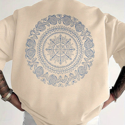Men'S Golden Mandala Graphic T-Shirt - Breathable Moisture-Wicking Short Sleeve Tee for Summer, Casual Comfort Fit with Intricate Design, Summer Casual Wear | Mandala Print Top | Comfortable Fit Shirt