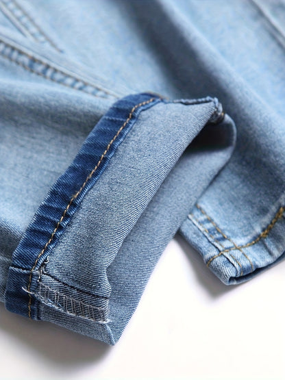 Men'S Slim-Fit Distressed Denim Jeans - Trendy Ripped Knee-Length Casual Pants, Light Blue Raw Wash, Comfortable Stretch Fabric for All-Season Wear, Everyday Fashion, Fashionforward Design, Durable Fabric Construction