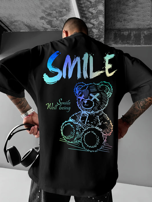 Men'S Bright Yellow Graphic T-Shirt - Loose Fit Streetwear Tee with Smile Design, Round Neck Summer Shirt for Everyday & Formal Outfits - Lightweight Casual Top, Street Style, Bold Print, Comfortable Material, Printed Shirt,