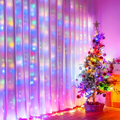 1pc, Christmas fairy lamp, 300LED fairy tale curtain lamp, USB plug, 8 modes, including timing/dimming function, DIY bedroom modeling, very suitable for Christmas, Valentine's day, home wall decoration, living room decoration