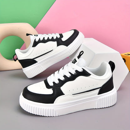 Boys Girls Low-Top Casual Sneakers - White & Navy Blue Synthetic Cover with EVA Cushioned Sole, Breathable Fabric Lining & Durable Durable Traction for School, Sports & Casual Attire, School Shoes, Sleek Shoe Design