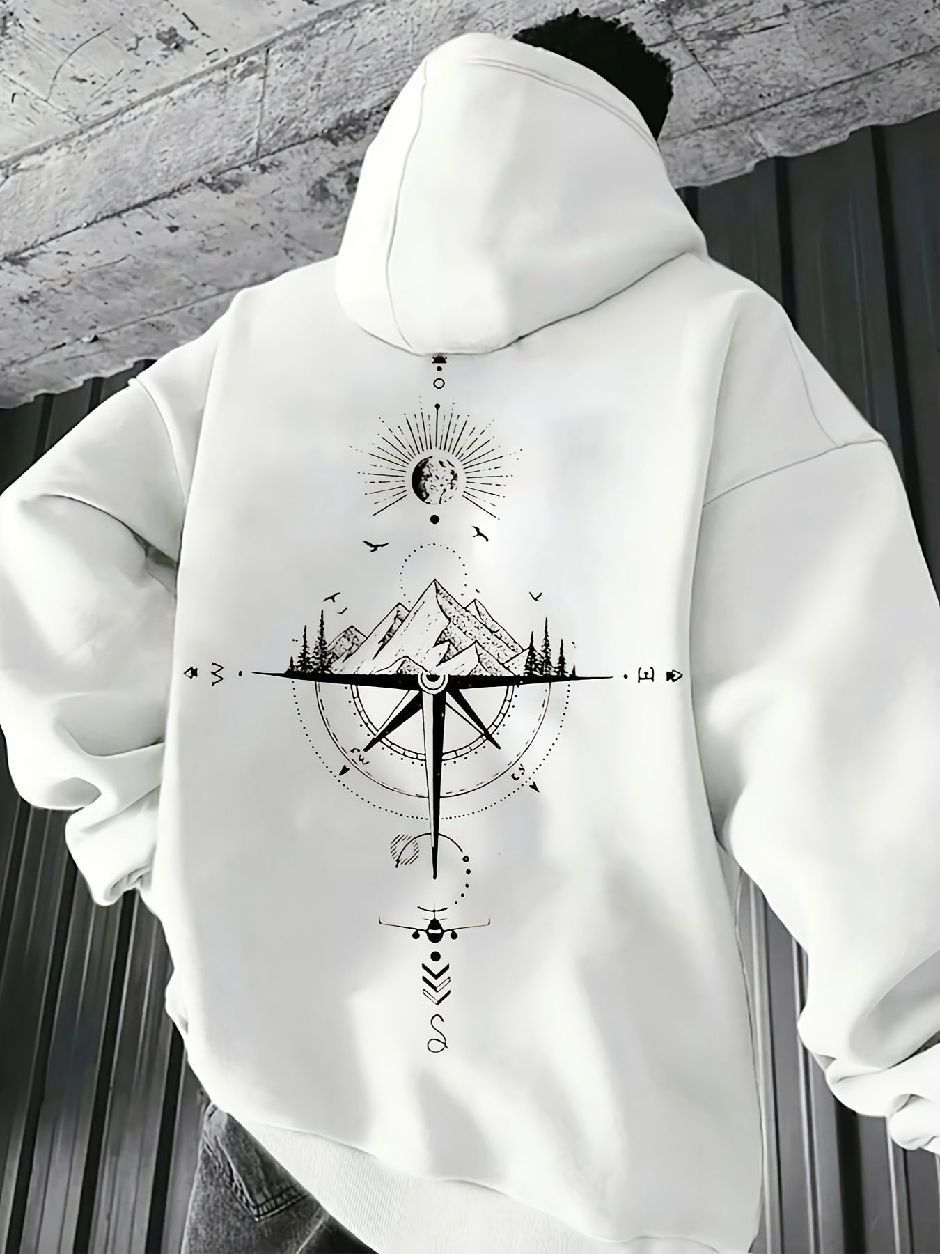 Men'S Autumn Winter for Galaxy Print Hooded Sweatshirt, French Terry Fleece, Polyester, Non-Stretch Knit Fabric, Loose Fit with Pocket Detail, Casual Sports Style Hooded Pullover