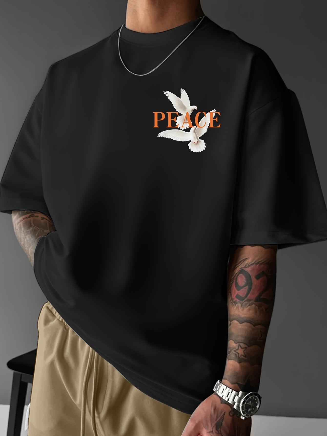 Men's Round Neck American Street Letter Loose T-Shirt
