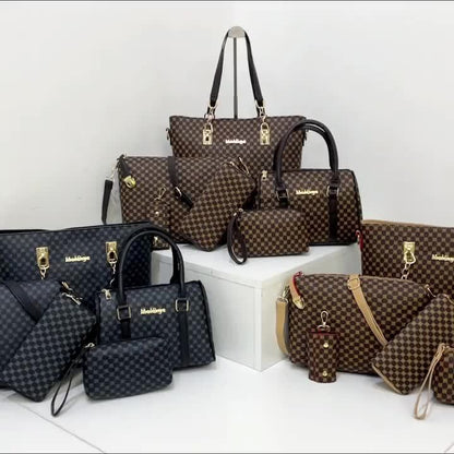Fashion 6pcs Women's handbag set, geometric pattern, urban theme, zipper closure, polyester lining, edge paint.