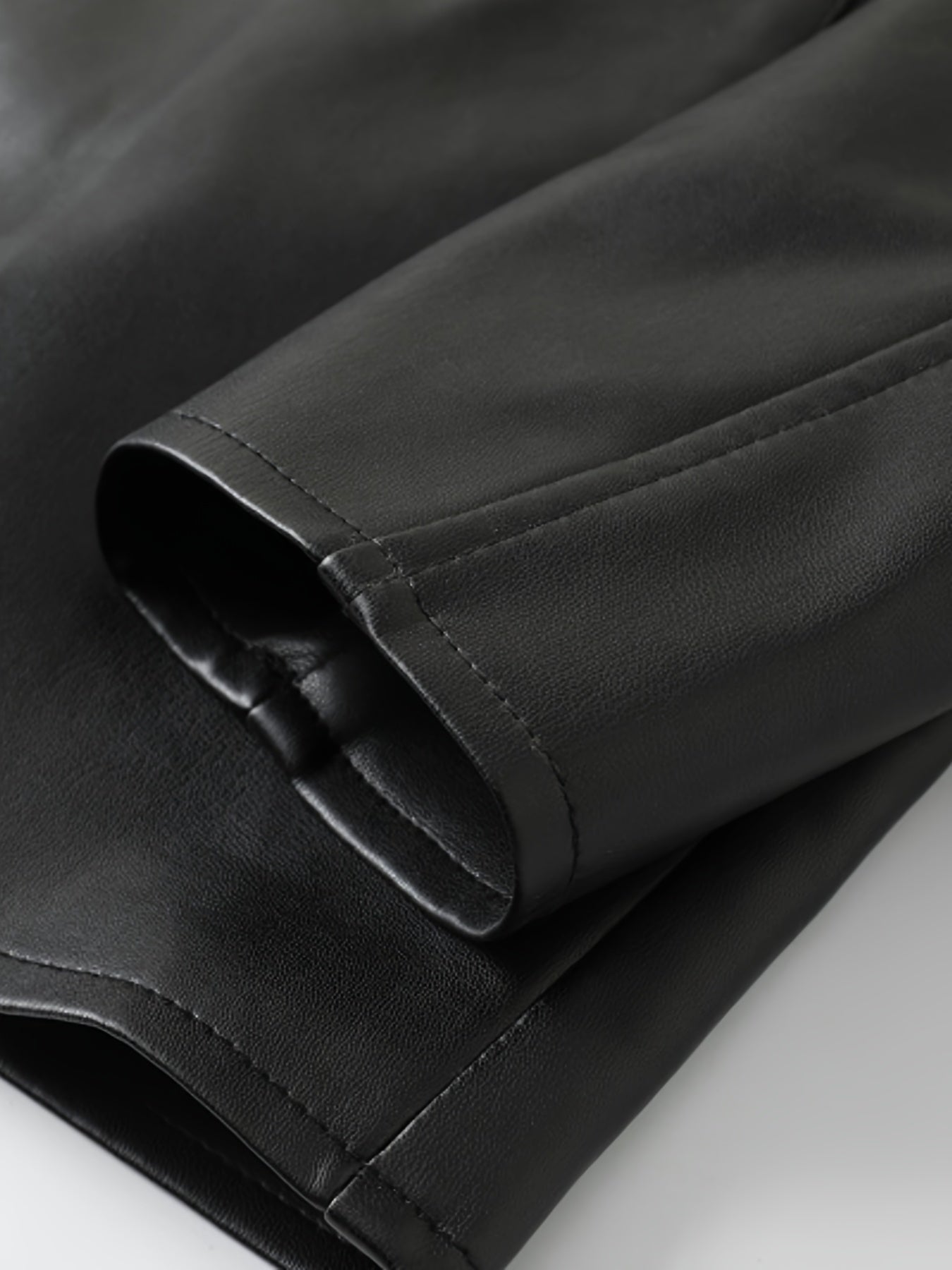 Men's Slim-Fit High Quality Windproof PU Leather Motorcycle Jacket - Vintage Bomber Style with Stand Collar, Ribbed Cuffs & Adjustable Drawstring, Softshell Casual Biker Outerwear, Casual Outerwear | Vintage Bomber Jacket | D