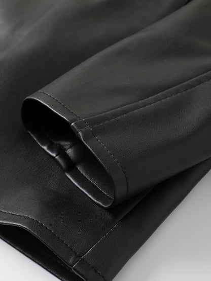 Men's Slim-Fit High Quality Windproof PU Leather Motorcycle Jacket - Vintage Bomber Style with Stand Collar, Ribbed Cuffs & Adjustable Drawstring, Softshell Casual Biker Outerwear, Casual Outerwear | Vintage Bomber Jacket | D