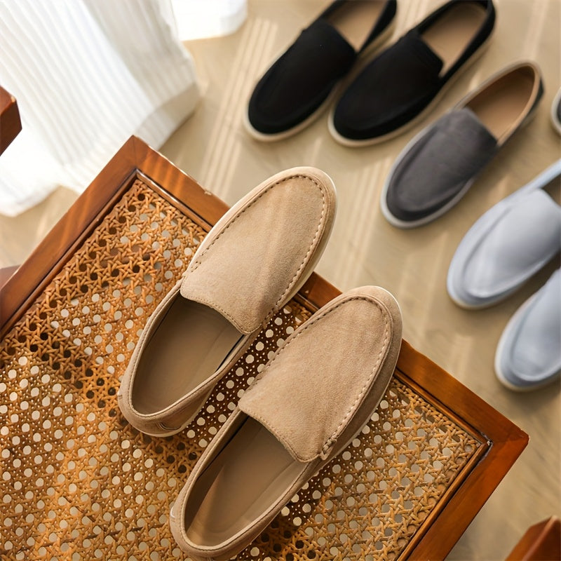 Men'S Slip-On Loafers - Lightweight Summer Shoes, Beige/Brown Formal & Casual Shoes, Easy Slip-On Closure, Synthetic Upper & Sole for Office, Vacation, Everyday - Minimalist British Style Dress Shoes, Office Footwear, Sleek D