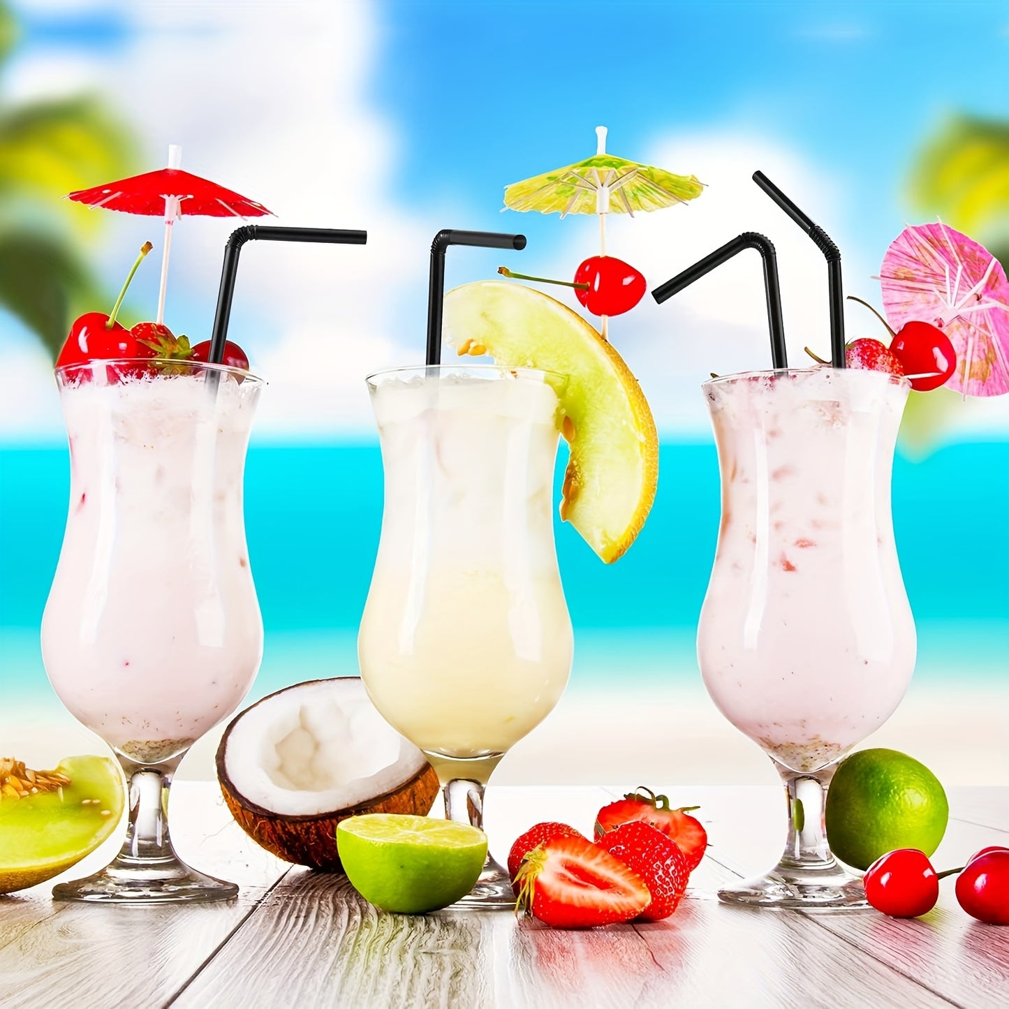 100pcs thickened and durable straws, bendable, food-safe, suitable for smoothies, boba, bubble milk tea and tropical beverages, perfect for home use and parties. Bendable beverage straws, decorative drinking straws, straw cup