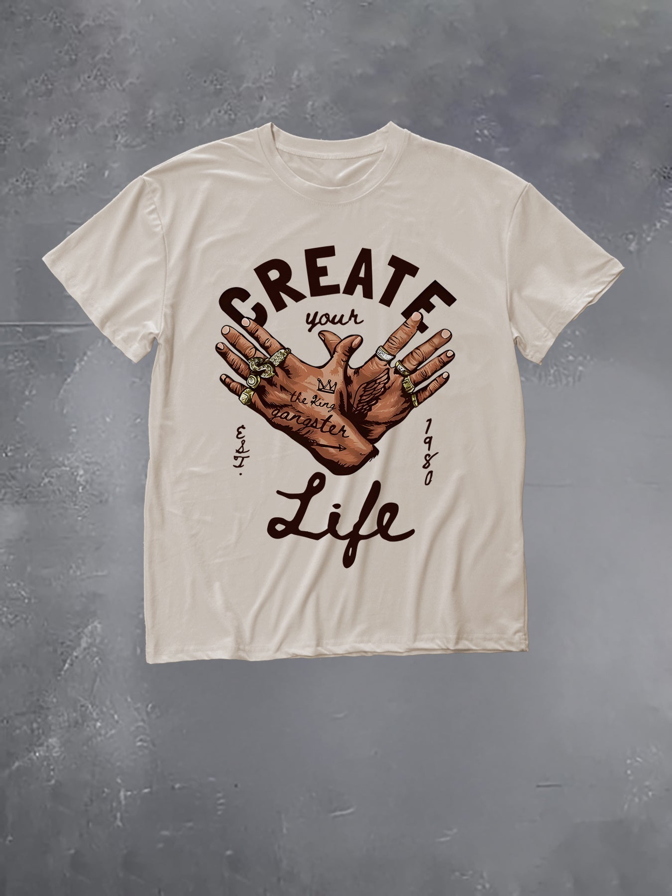 graphic print drop shoulder t-shirt, short sleeve crew neck casual top for spring & summer, Women's clothing