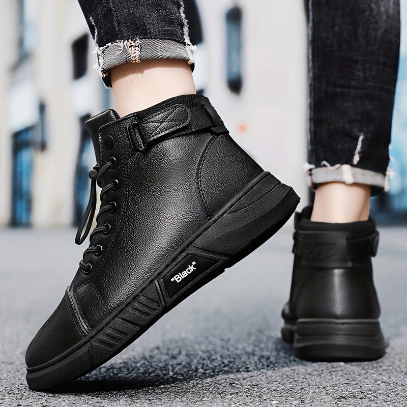 Men'S High-Top Ankle Boots - Genuine Upper, Lace-Up Closure, Durable PVC Sole, All-Season Versatile for Hiking, Casual & Outdoor Wear - Modern Streetwear Design, Hiking Boots, Sleek Boot Design