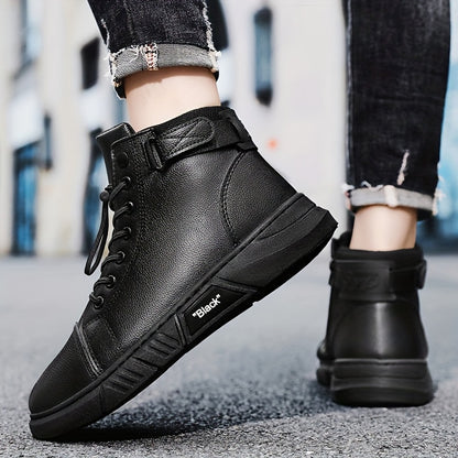 Men'S High-Top Ankle Boots - Genuine Upper, Lace-Up Closure, Durable PVC Sole, All-Season Versatile for Hiking, Casual & Outdoor Wear - Modern Streetwear Design, Hiking Boots, Sleek Boot Design