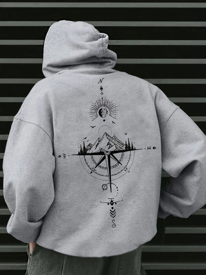 Men'S Autumn Winter for Galaxy Print Hooded Sweatshirt, French Terry Fleece, Polyester, Non-Stretch Knit Fabric, Loose Fit with Pocket Detail, Casual Sports Style Hooded Pullover