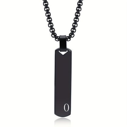Letter Necklace Pendant Made of Stainless Steel, Featuring a Laser-Etched Design of 26 Letters, Polished for a Stylish 3D Rectangular Look, Suitable for Men.