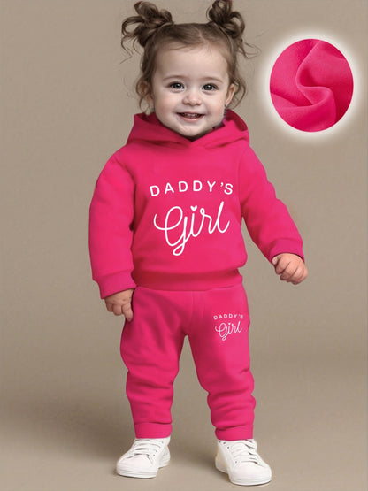 Baby Girl DADDY'S GIRL Letter Print Hoodie & Joggers Set - Soft Yellow Casual Spring/Fall Outfit with White Sneakers, Perfect for Outdoor Play & Family Gatherings, Baby Girl Clothes, Playful Babywear, Comfortable Babywear, fo