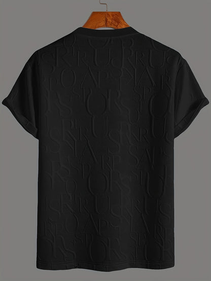 Men's Summer Casual Short Sleeve T-Shirt - Relaxed Fit Round Neck with Vertical Letter Print & Elastic Cuffs, Breathable Fabric for Daily Wear, Commuting & Outdoor Activities, Shirts for Summer