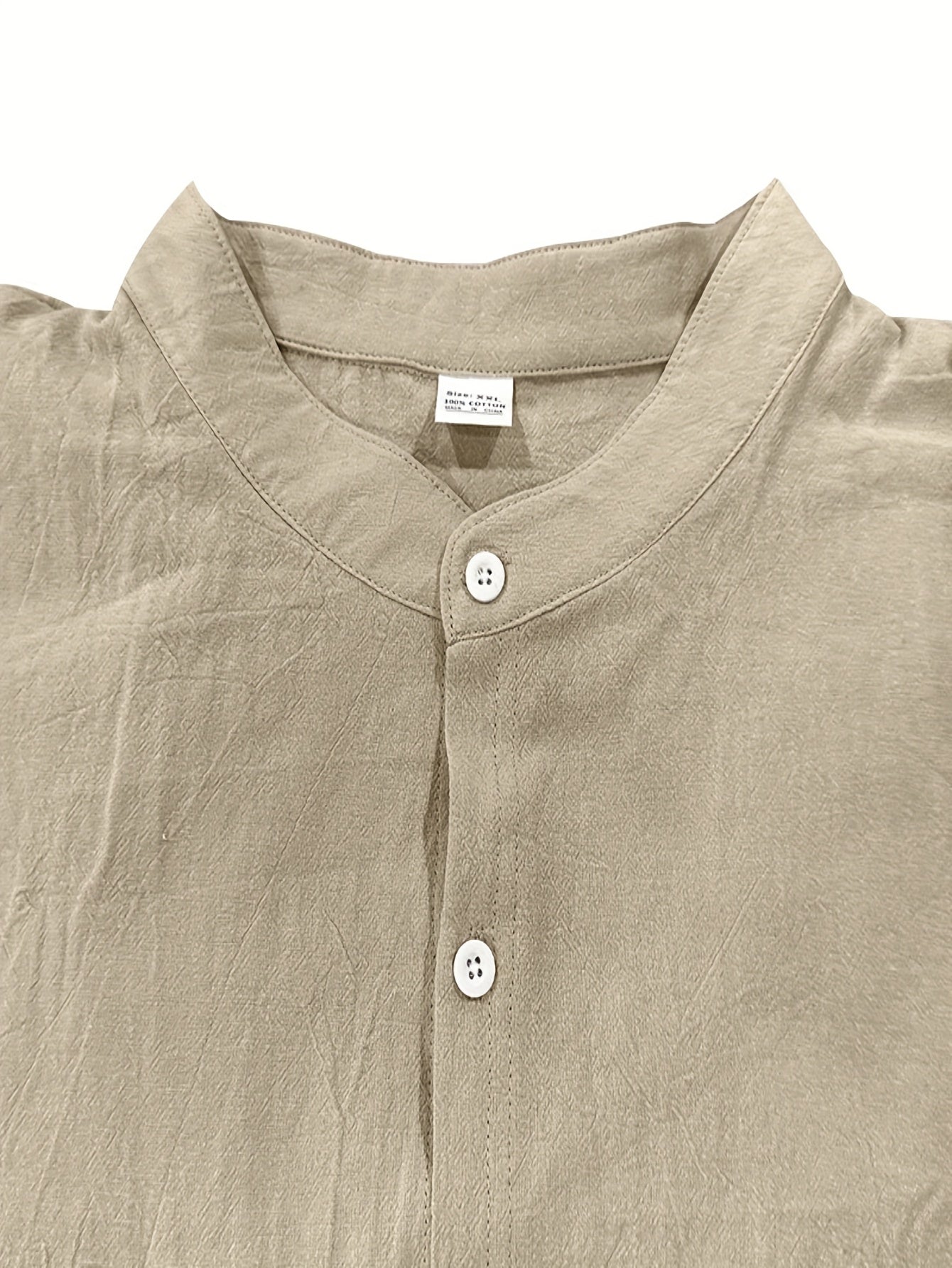 Men's Lightweight 95% Linen Shirt - Breathable Summer Casual Button-Up with Stand Collar, Regular Fit for Beach & Urban Wear, Solid Color