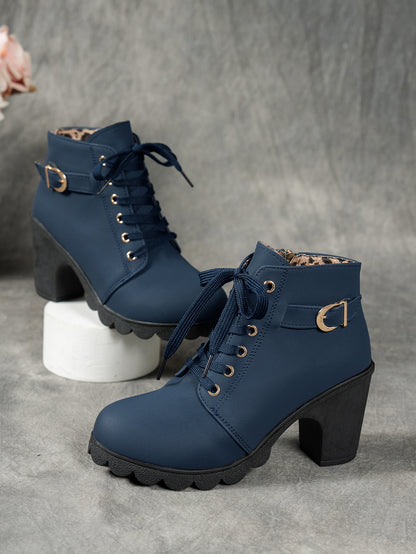 MagiMoBo Women'S Mid-Heel Ankle Boots with Side Zipper - Comfortable Faux Cover, Decorative Buckle Design, All-Season Versatile Casual Shoes for Casual Attire, Chunky Heel, Versatile Ankle Boots | Decorative Buckle Boots | Sy