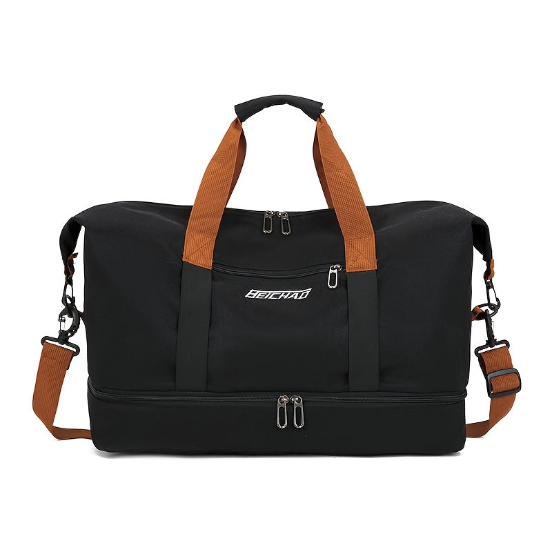 Men's Tote Bag - 1 Large Capacity Gym & Travel Duffel with Shoe Compartment, High-Quality Durable Design Expandable Side Straps for Men Fitness Business Vacation Use in Black/Gray/Blue/Beige/Transparent Gray Options Multi-Pur