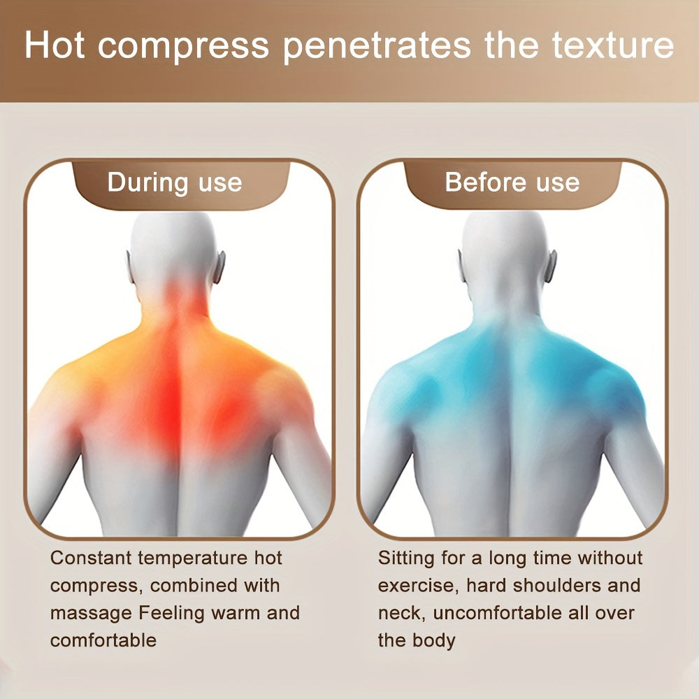 Beige Neck Massager with Hot Compress & Wireless Kneading - USB-Powered Portable Design for Neck, Back, Legs, Shoulders - Home Office Relaxation Gift for Men & Women, Neck And Shoulder Massager, Sleek Appliance Design, Adjust