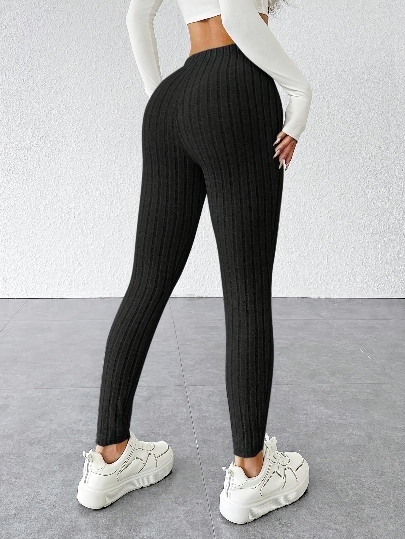 Women's Tie Waist Ribbed Bodycon Leggings - Medium-Stretch All-Season Casual Pants, Solid Color Non-See-Through Machine Washable for Casual Attire & Layering, High Waisted Leggings, Versatile Bottoms, Sleek Fit, Comfortable F