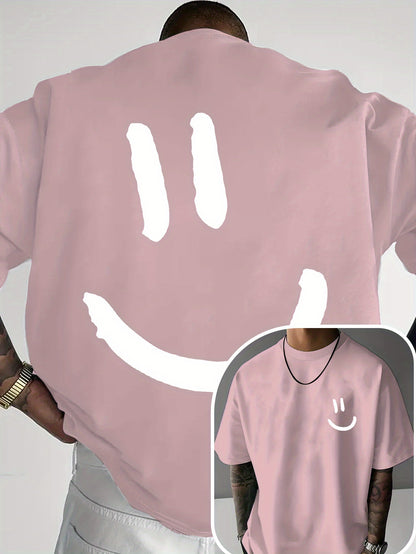 Men'S Casual Crew Neck T-Shirt with Happy Face Print | Comfortable & Breathable | Summer Streetwear and Everyday Tee | Versatile Short Sleeve Top | Lightweight Fabric