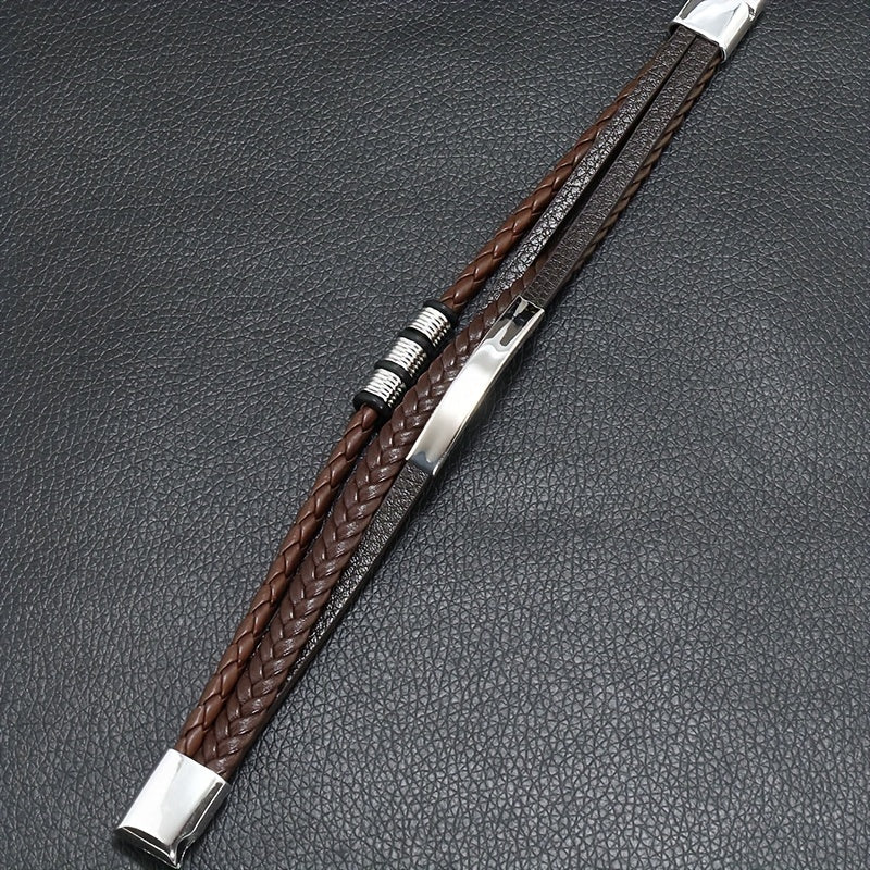 New Hot Selling Men's Vintage Hand-woven Multi-layer Beaded Alloy Magnetic Buckle PU Men's Bracelet