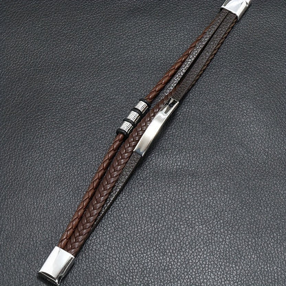 New Hot Selling Men's Vintage Hand-woven Multi-layer Beaded Alloy Magnetic Buckle PU Men's Bracelet
