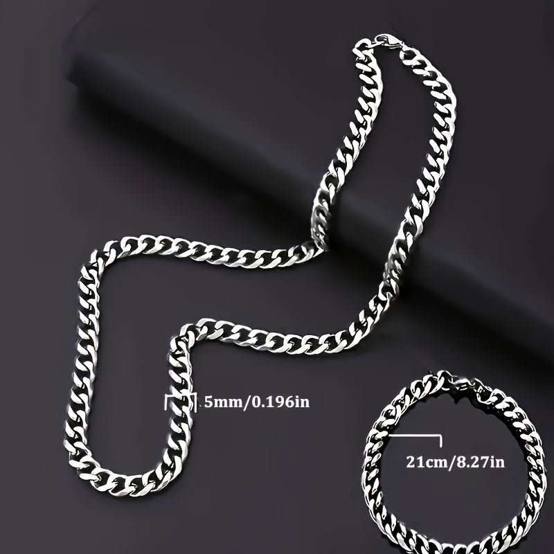 2pcs Hip-Hop Y2K Style Stainless Steel Necklace and Bracelet Set - Men's Necklace - Unisex Fashion Jewelry