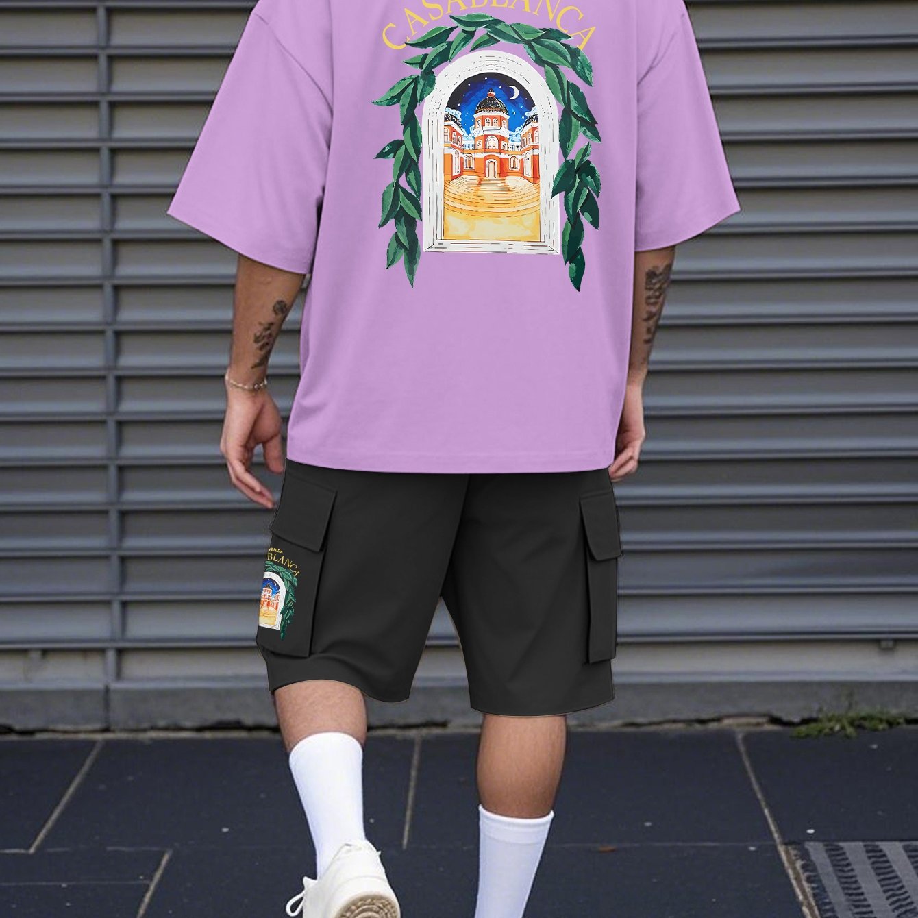 New Loose-Fitting Breathable Men'S Round Neck Short-Sleeved T-Shirt And Workwear Style Multi-Pocket Shorts Set Summer Leisure Sports Two-Piece Suit, Fashionable Sports Casual Versatile Tops And Pants for Men And Women