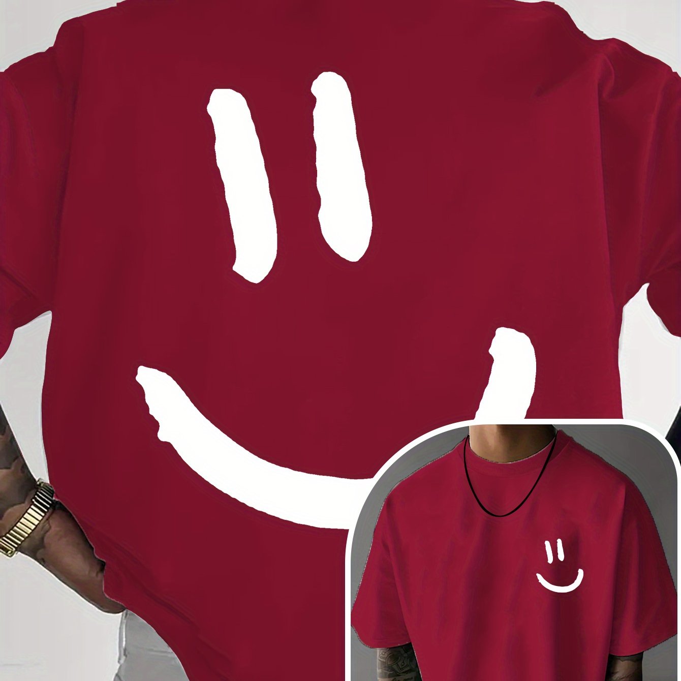 Men'S Casual Crew Neck T-Shirt with Happy Face Print | Comfortable & Breathable | Summer Streetwear and Everyday Tee | Versatile Short Sleeve Top | Lightweight Fabric