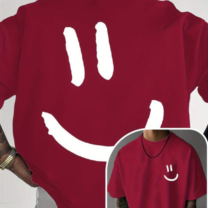 Men'S Casual Crew Neck T-Shirt with Happy Face Print | Comfortable & Breathable | Summer Streetwear and Everyday Tee | Versatile Short Sleeve Top | Lightweight Fabric