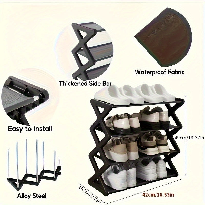 4-Tier Stainless Steel Shoe Rack - Space-Saving, Easy Assembly, Durable Design | Suitable for Entryway and Bedroom | Modern Stylish Look | Multi-Layer Sneaker Storage with Plastic Shelves | Fashionable Contemporary Shoe Organ