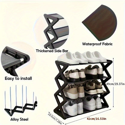 4-Tier Stainless Steel Shoe Rack - Space-Saving, Easy Assembly, Durable Design | Suitable for Entryway and Bedroom | Modern Stylish Look | Multi-Layer Sneaker Storage with Plastic Shelves | Fashionable Contemporary Shoe Organ