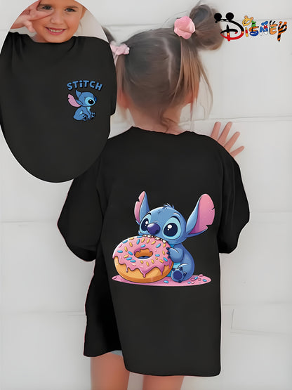 Cute Stitch Print Kids Short Sleeve Shirt 1-12Y Boys Girls Summer Outdoor Soft Fabric Breathable Top Perfect Birthday & Holiday Present