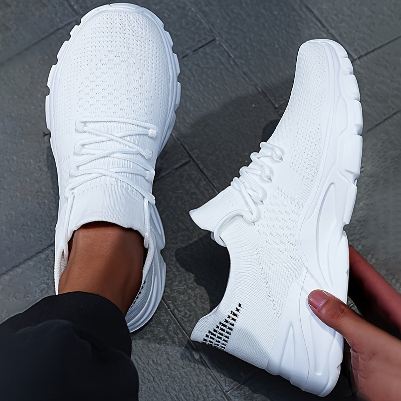Men's Breathable Comfortable Casual Sneakers - White Low-Top Lace-Up Shoes with EVA Cushioned Sole for All-Season Outdoor Running & Daily Wear, Allseason Running | Minimalist Design | Comfortable Footwear