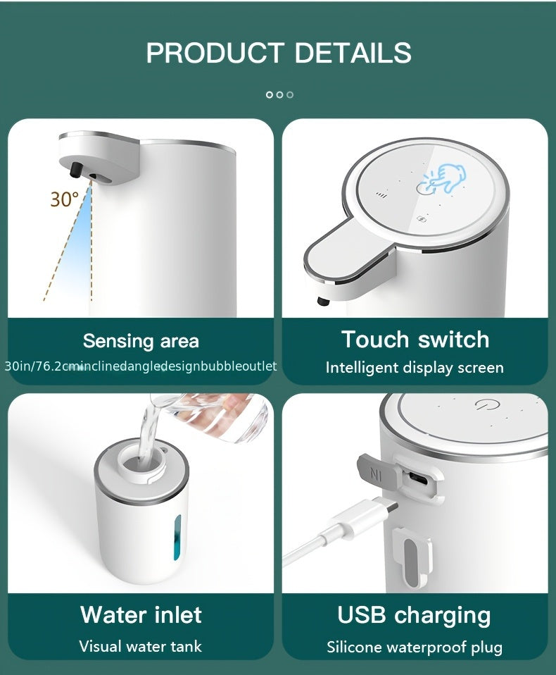 380Ml Automatic Soap Dispenser with Touchless Sensor - Wall-Mounted, Rechargeable Lithium Battery, USB Charging, Modern Black Design for Bathroom And Kitchen, Bathroom Soap Dispenser|Modern Soap Dispenser|Touchless Soap Dispe